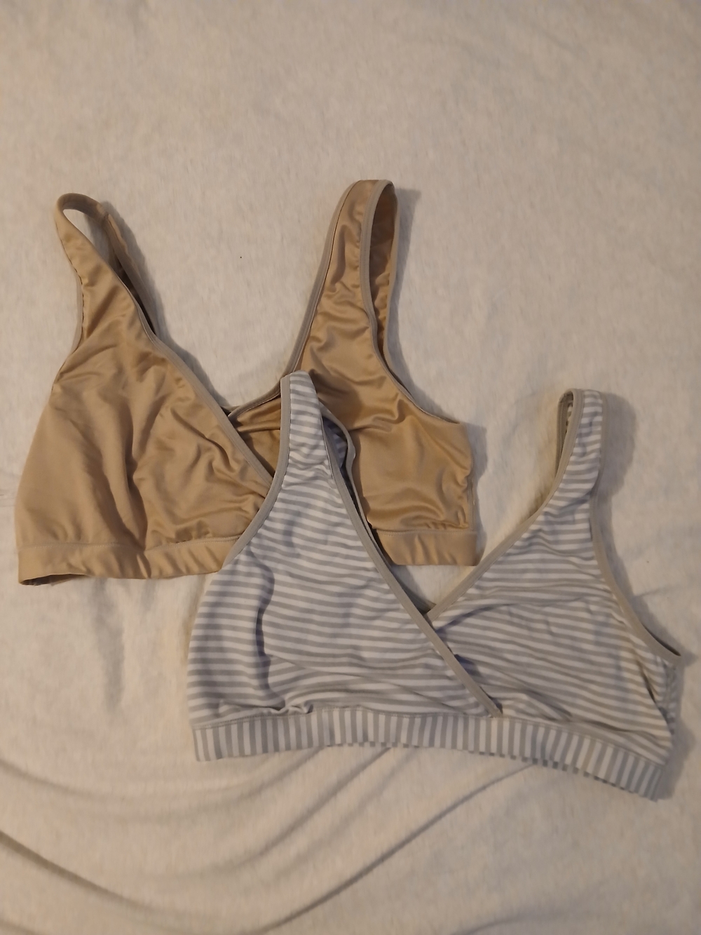 Nursing Bralettes - Nude and Light Gray Stripe